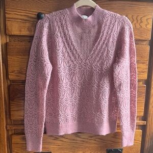 LOFT Dusty Rose Lace Knit V-Neck Sweater